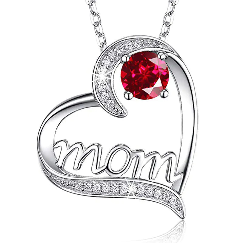 MOM Heart-Shaped Zirconia Necklace for Mother's Day